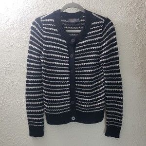 Pendleton Sz P (Small) Linen Blend Black Striped Knit Cardigan Sweater Button Up